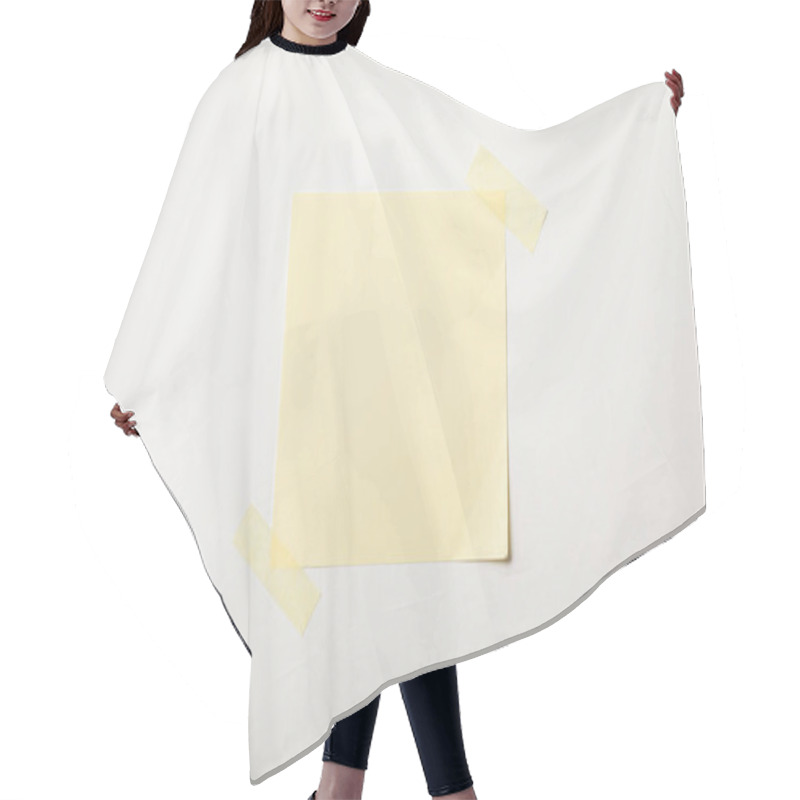 Personality  Yellow Blank Paper With Sticky Tape On White Background Hair Cutting Cape