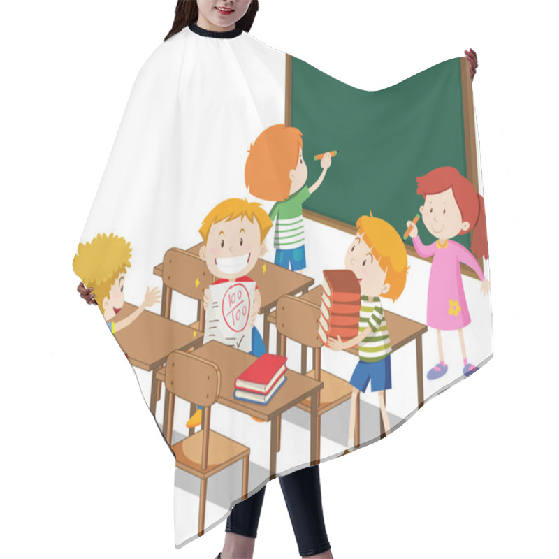 Personality  Students With Classroom Elements On White Background Illustration Hair Cutting Cape