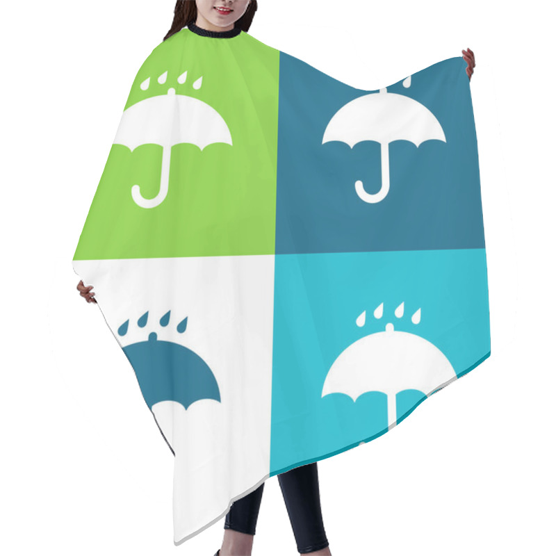 Personality  Black Opened Umbrella Symbol With Rain Drops Falling On It Flat Four Color Minimal Icon Set Hair Cutting Cape