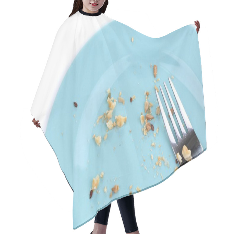 Personality  Plate With Crumbs And Used Fork, Close-up, On White Background Hair Cutting Cape