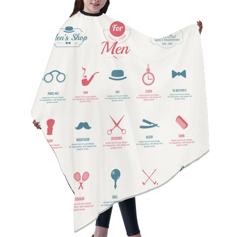 Personality  Gentleman Icons Set. Hair Cutting Cape