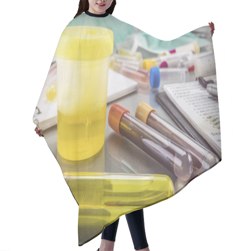 Personality  Doctor Working With Urine Samples In A Clinical Laboratory Hair Cutting Cape