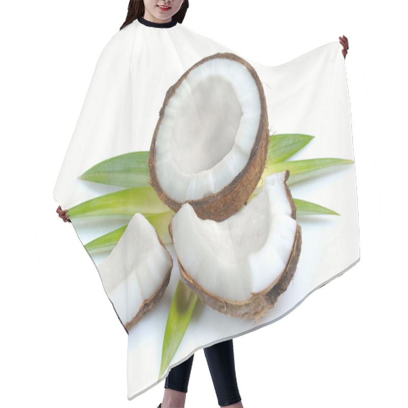 Personality  Coconut With Leaves Closeup On A White Background Hair Cutting Cape