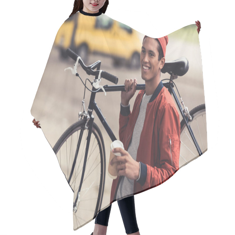 Personality  Man With Bicycle And Coffee To Go Hair Cutting Cape