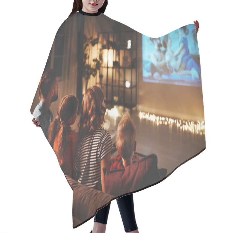 Personality  Family Mother Father And Children Watching Projector, TV, Movies Hair Cutting Cape