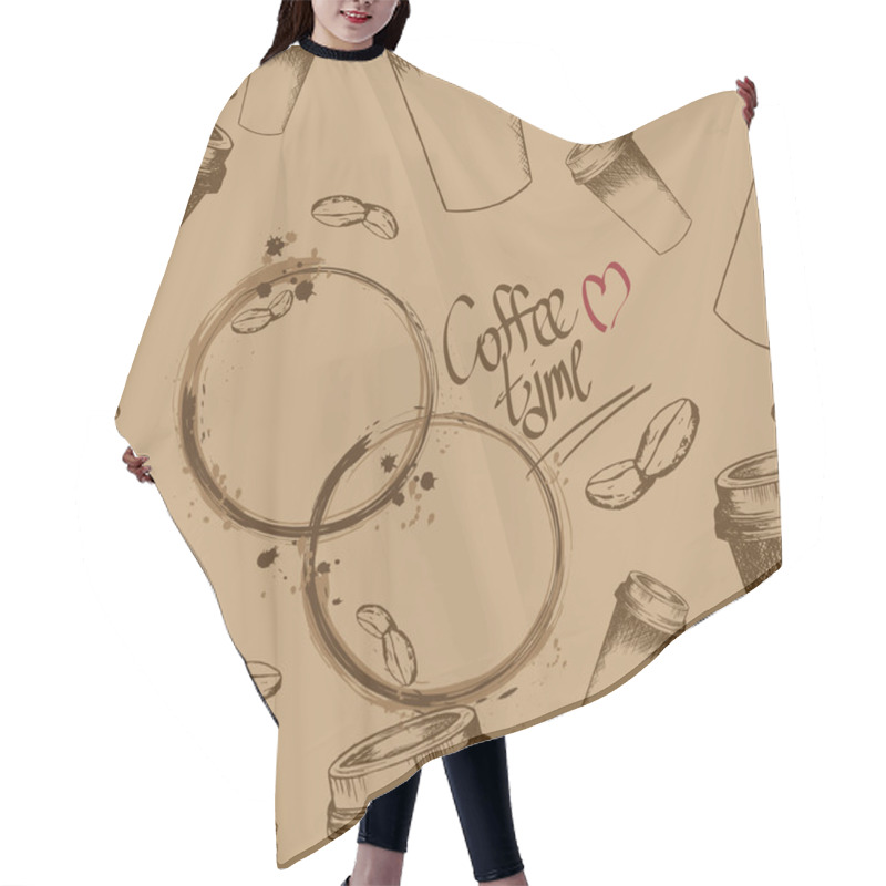 Personality  Take Away Coffee Cup And Beans Pattern Hair Cutting Cape