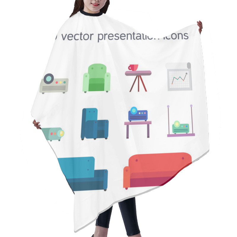 Personality  Presentation Icons With Projector And Comfortable Seats Hair Cutting Cape