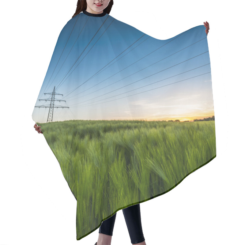 Personality  Cornfield Power Line Pylon Sunset Dusk Farm Landscape Summer Wheat Field Hair Cutting Cape