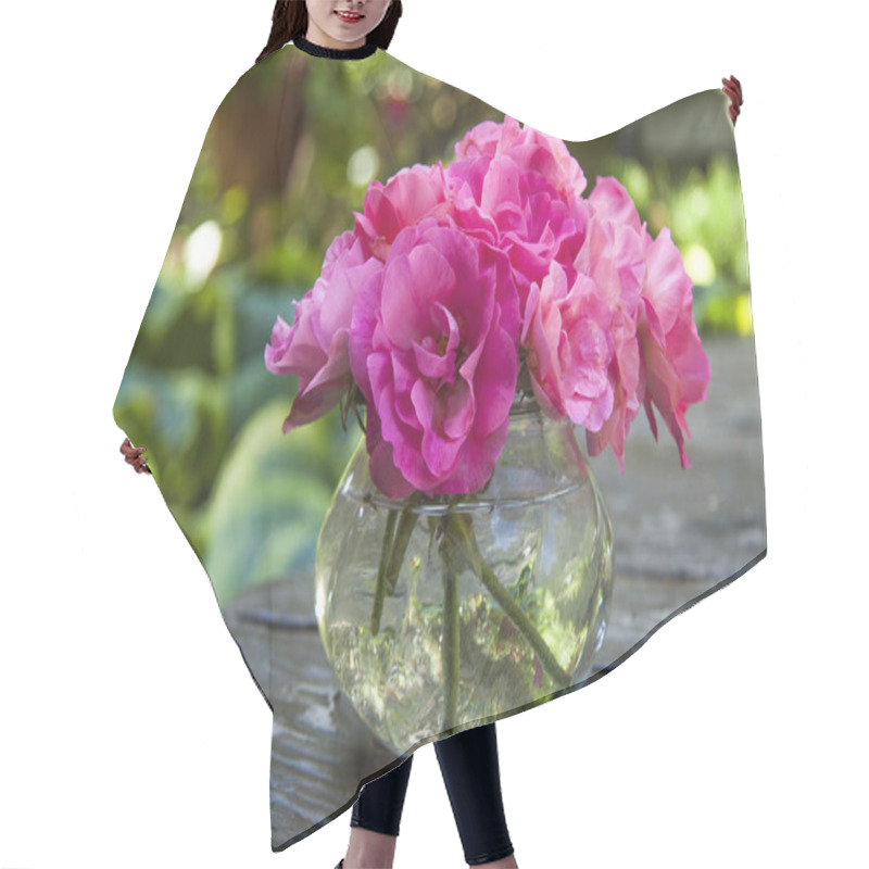 Personality  Pink Rose Bouquet On Wooden Rustic Background Hair Cutting Cape