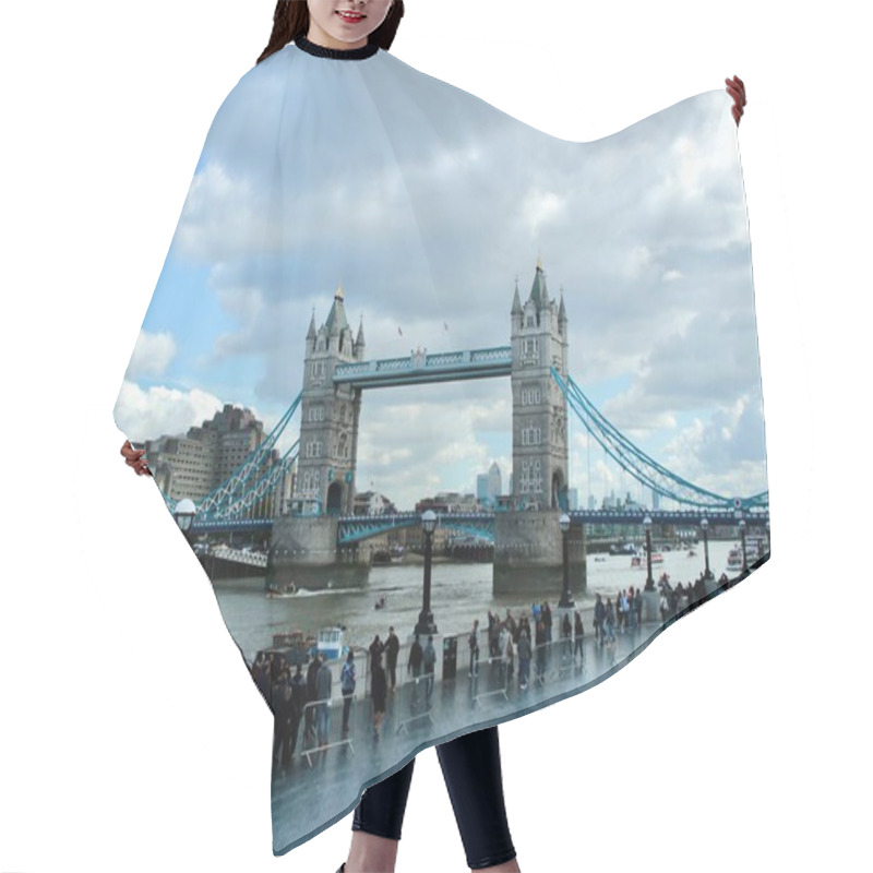 Personality  London, UK - September 9 2017: Tower Bridge With Tourists Taking Pictures And Unique Perspective Under Dramatic London Skies. High Quality Photo Hair Cutting Cape