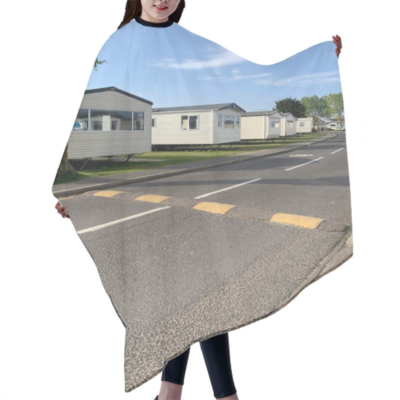 Personality  Caravan Site With Main Road, Taken On A Hot Summers Day, Clear Skies With Light Cloud Hair Cutting Cape