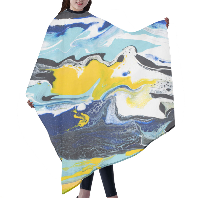 Personality  Abstract Oil Painting With Yellow And Blue Paint Hair Cutting Cape