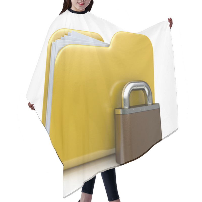 Personality  Yellow Folder Icon And Lock. Data Security Concept. 3d Illustrat Hair Cutting Cape