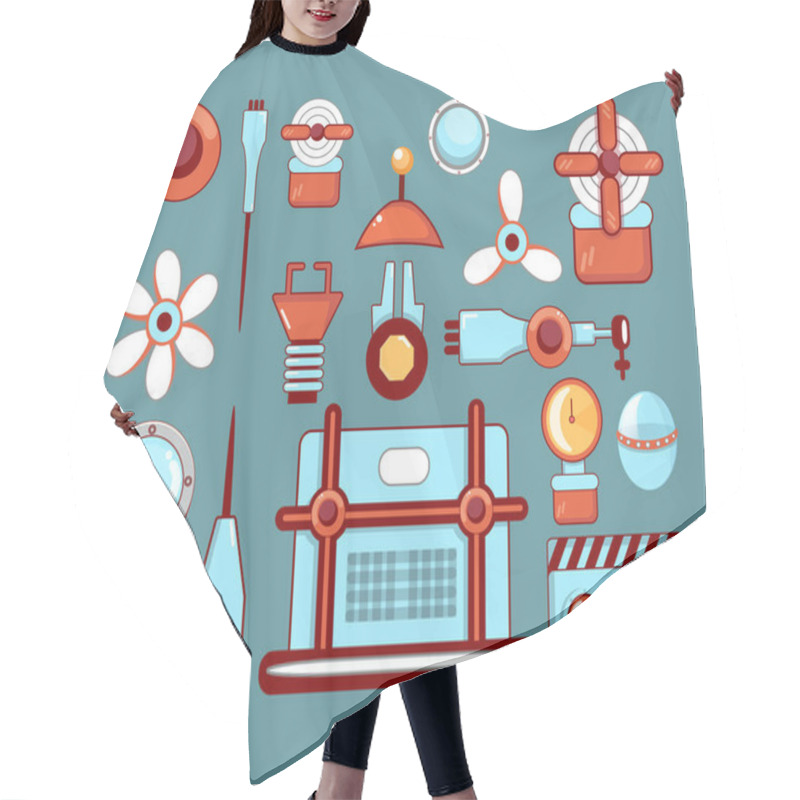 Personality  Set Robotic Arms Icons  Hair Cutting Cape