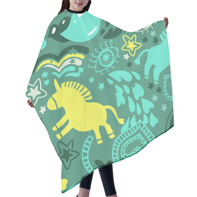 Personality  Seamless Green Unicorns Pattern Hair Cutting Cape