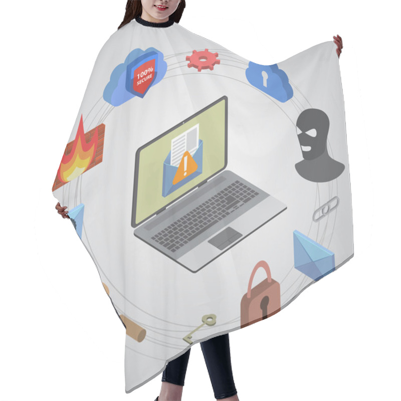 Personality  Flat 3d Web Isometric Online Safety, Data Protection Hair Cutting Cape