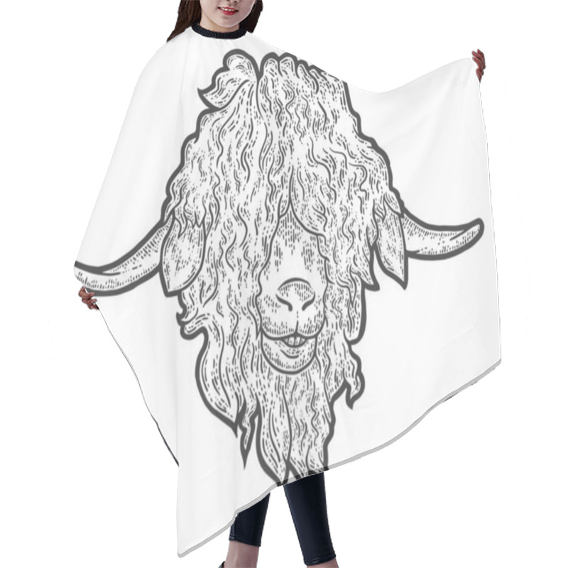 Personality  Head Angora Goat. Engraving Vector Illustration. Sketch Scratch Board Imitation. Hair Cutting Cape