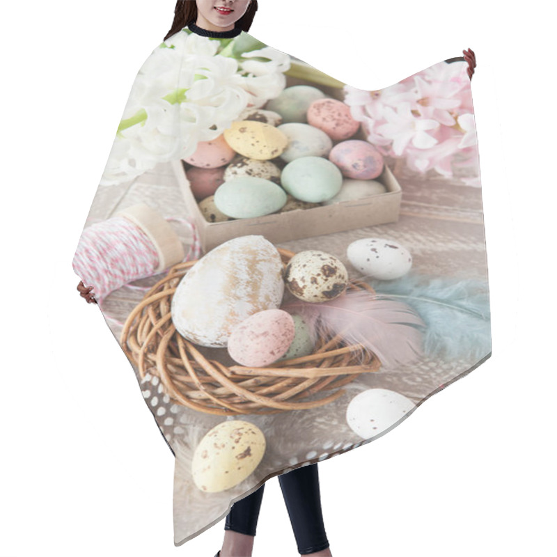 Personality  Easter Decorations On Wooden Background Hair Cutting Cape