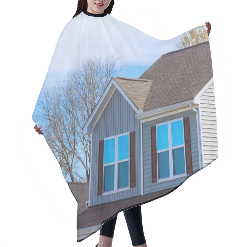 Personality  View Of Upper Section Of Suburban House Featuring Grey Siding, Multiple Windows, Brown Shutters Under With Suburban At American Town Hair Cutting Cape