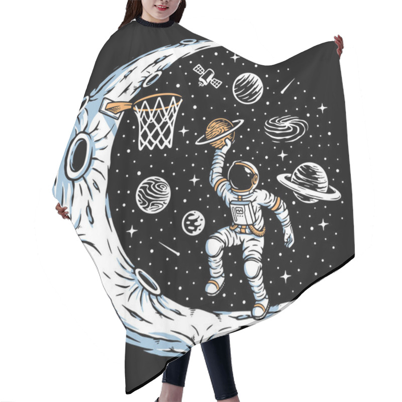 Personality  Astronaut Playing Basketball On The Moon Illustration Hair Cutting Cape