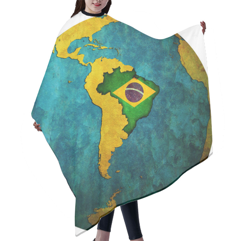 Personality  Brazil Flag On Globe Map Hair Cutting Cape