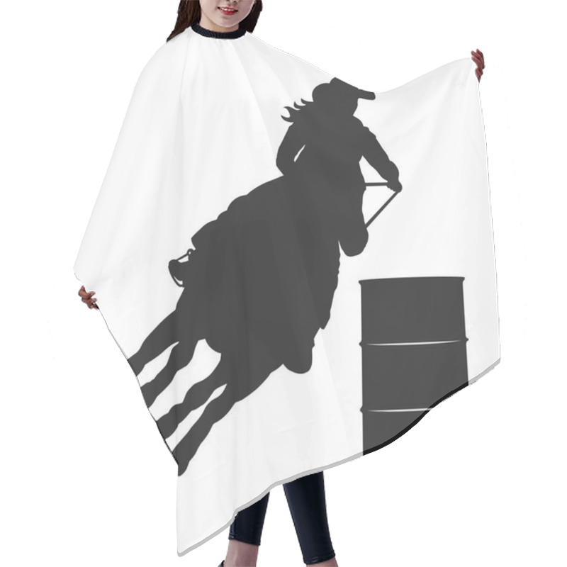 Personality  Barrel Racer With Female Horse And Rider Silhouette Image Hair Cutting Cape