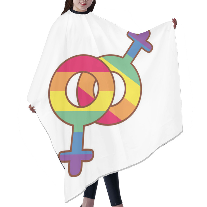 Personality  Female Symbols Lgbtiq Community Gay Flag Line And Fill Style Icon Hair Cutting Cape