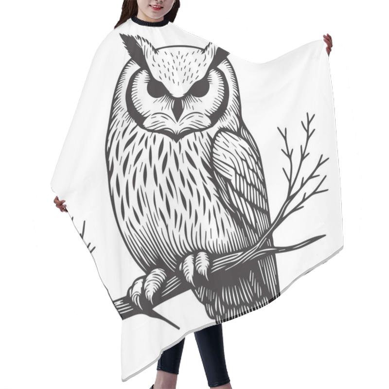 Personality  Owl On A Tree Branch Vector Hair Cutting Cape