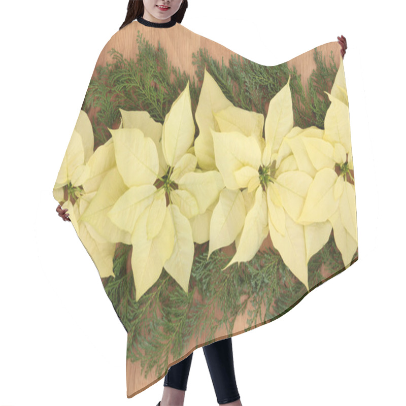 Personality  Poinsettia Flowers On Oak Hair Cutting Cape