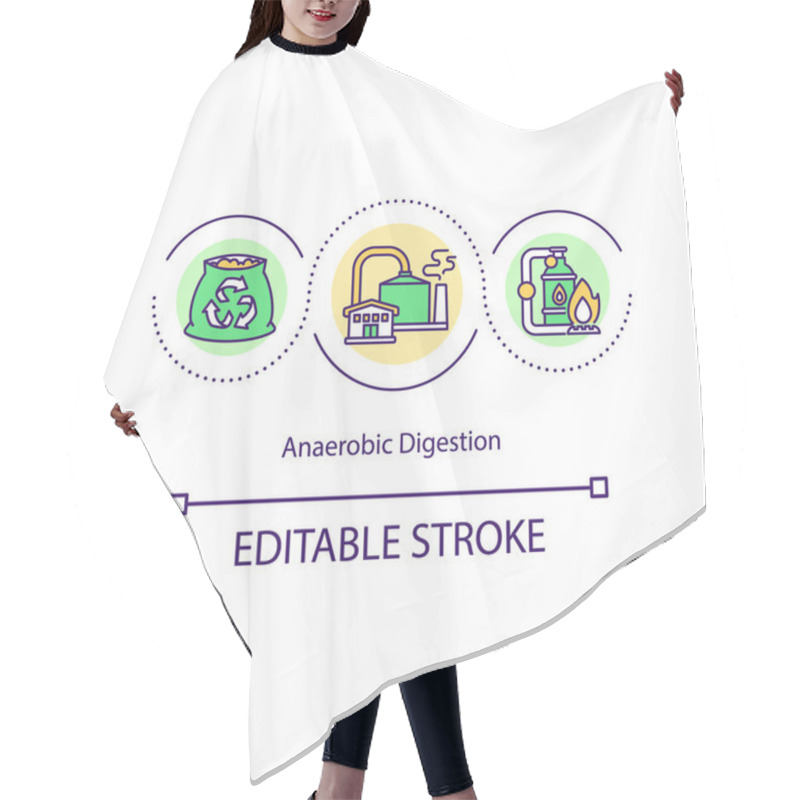 Personality  Anaerobic Digestion Concept Icon. Organic Matter Is Broken Down To Produce Biogas And Biofertiliser Idea Thin Line Illustration. Vector Isolated Outline RGB Color Drawing. Editable Stroke Hair Cutting Cape