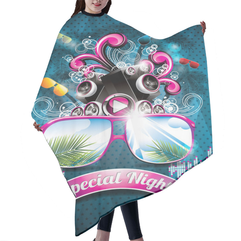 Personality  Vector Summer Beach Party Flyer Design With Speakers Hair Cutting Cape