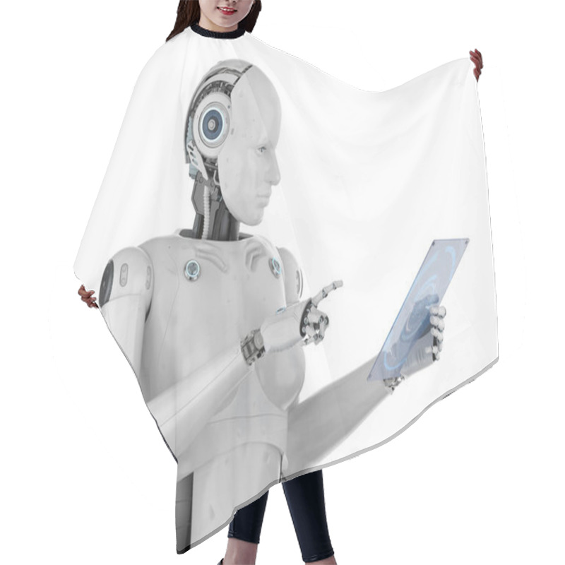 Personality  Female Cyborg With Glass Tablet Hair Cutting Cape