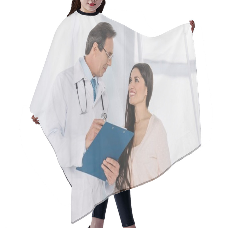 Personality  Smiling Doctor And Patient Looking At Each Other Hair Cutting Cape