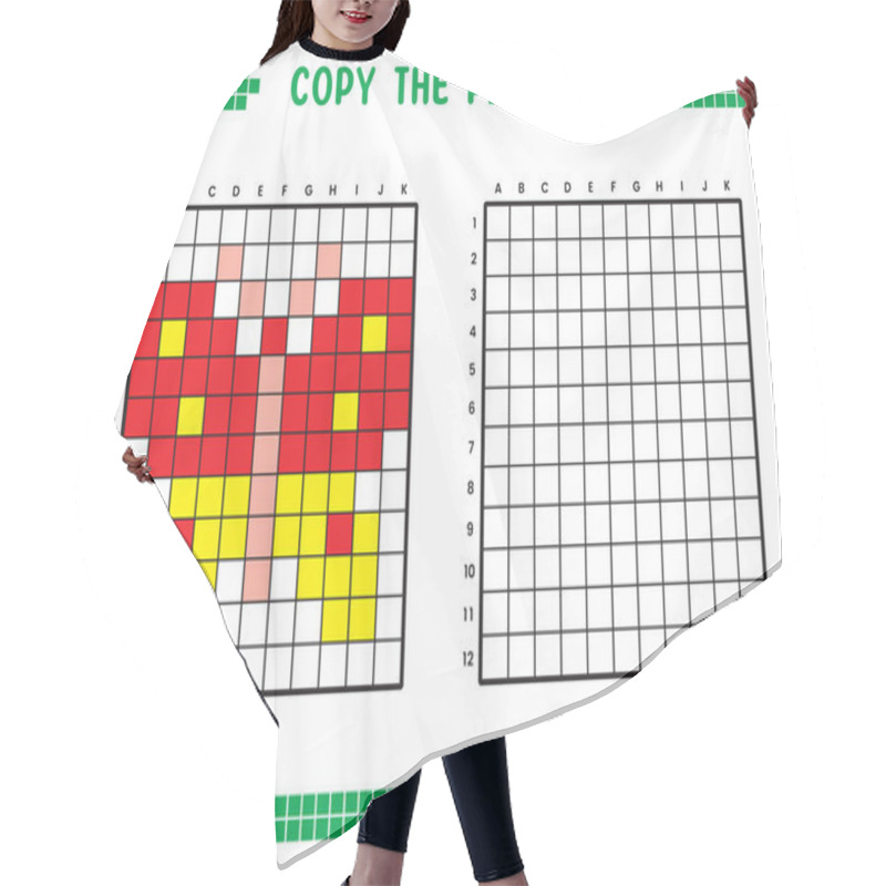 Personality  Copy The Picture, Complete The Grid Image. Educational Worksheets Drawing With Squares, Coloring Cell Areas. Children's Preschool Activities. Cartoon Vector, Pixel Art. Butterfly Illustration. Hair Cutting Cape