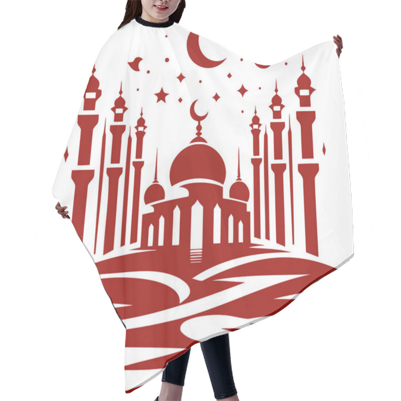 Personality  Minimalist Red Mosque Silhouette With Crescent Moon And Stars Hair Cutting Cape