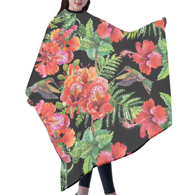 Personality  Pattern With Alstroemeria Flowers And Hummingbirds Hair Cutting Cape