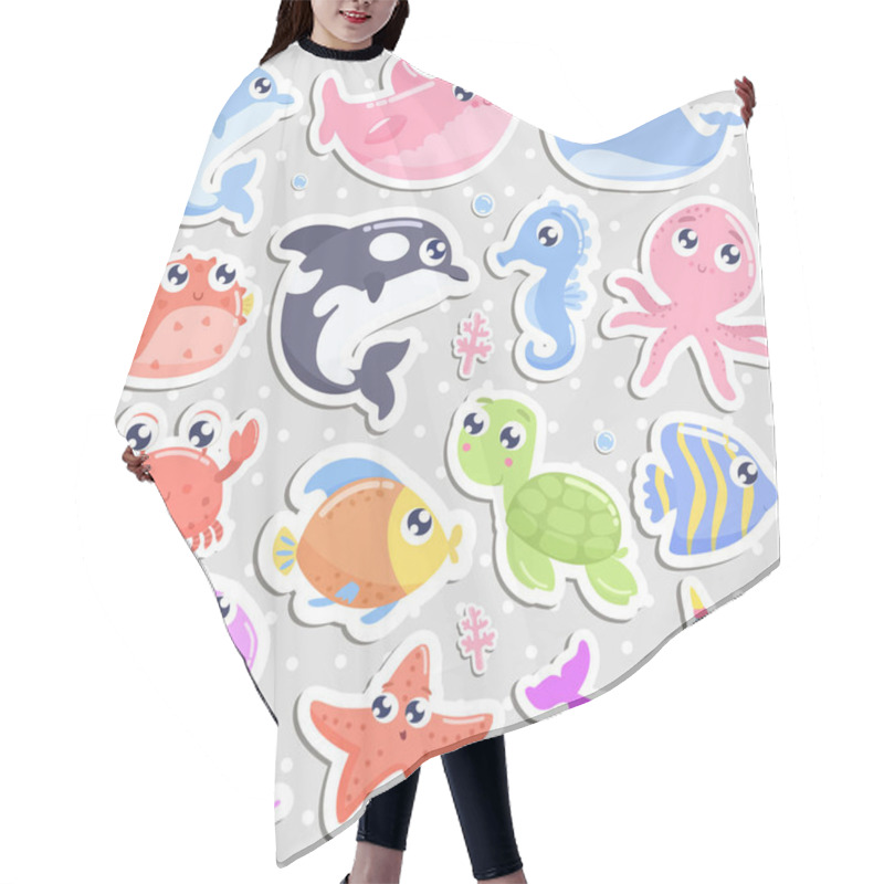 Personality  Cute Cartoon Sea Animal Stickers. Flat Design Hair Cutting Cape