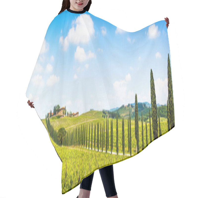 Personality  Panoramic View Of Scenic Tuscany Landscape With Vineyard In The Chianti Region, Tuscany, Italy Hair Cutting Cape