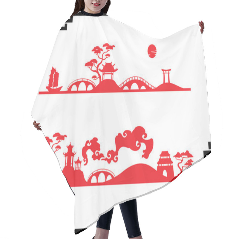 Personality  Two Abstract Asian Landscape Hair Cutting Cape