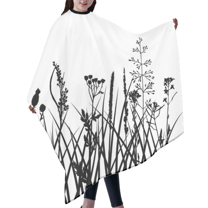 Personality  Vector Silhouettes Of Flowers And Grass Hair Cutting Cape