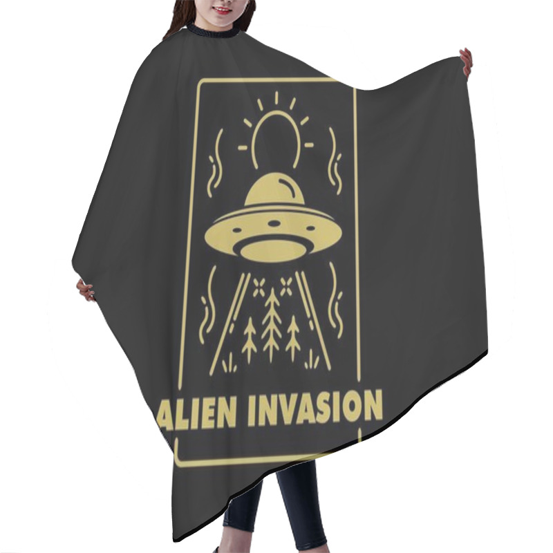 Personality  Alien Invasion Line Art Illustration Design Hair Cutting Cape