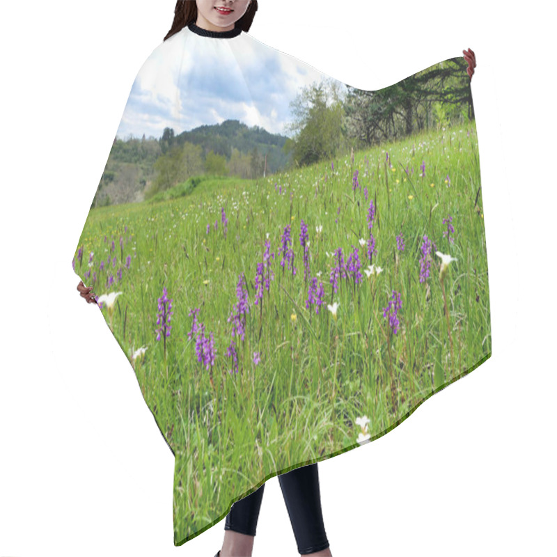 Personality  Meadow Full Of Early Purple Orchids (Orchis Mascula) Hair Cutting Cape