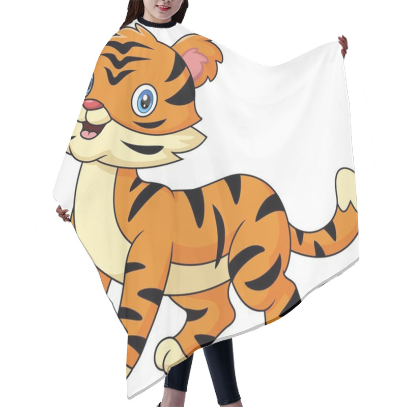 Personality  Vector Illustration Of Cute Tiger Cartoon On White Background Hair Cutting Cape