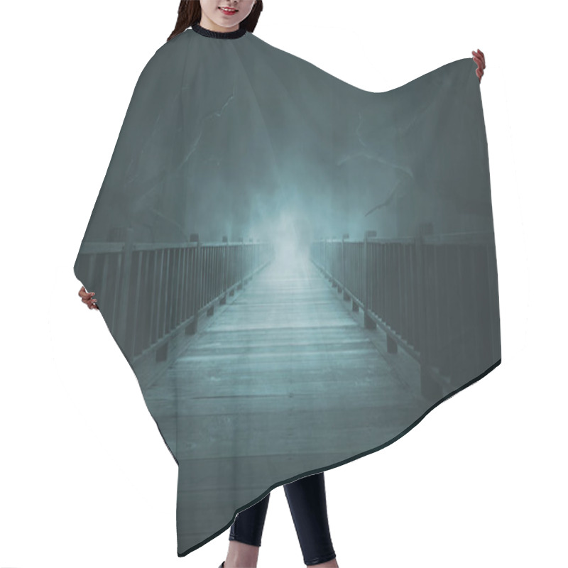 Personality  Wooden Walkways With Thick Fog Hair Cutting Cape