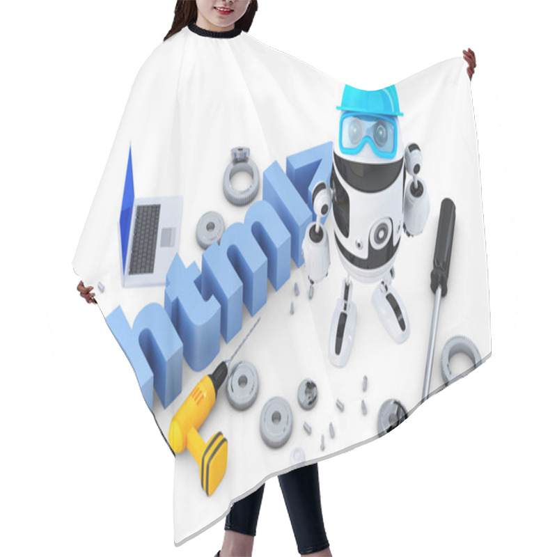 Personality  Robot With HTML Sign Hair Cutting Cape