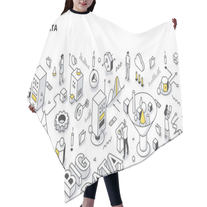 Personality  Big Data Isometric Outline Illustration Hair Cutting Cape