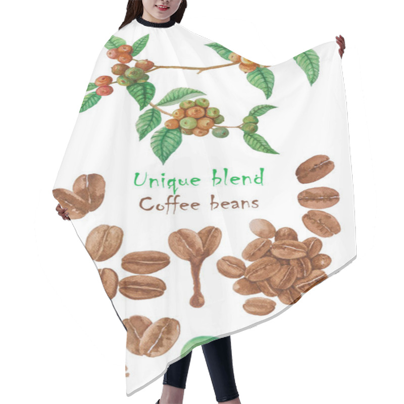 Personality  Red Ripe Coffee Fruits Branches, Green Leaf And Brown Coffee Beans Illustration Pattern With Texts 