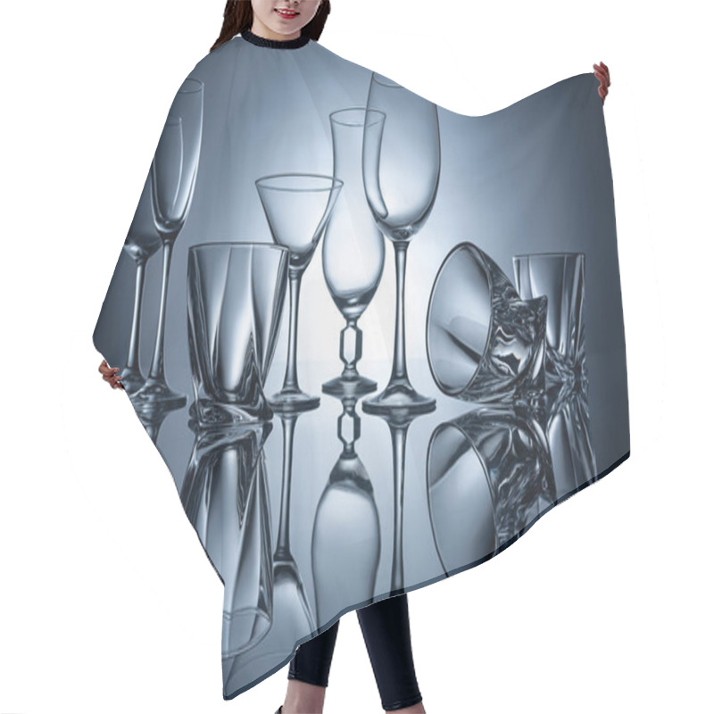 Personality  Silhouettes Of Martini, Cognac, Champagne And Wine Empty Glasses With Reflections Hair Cutting Cape