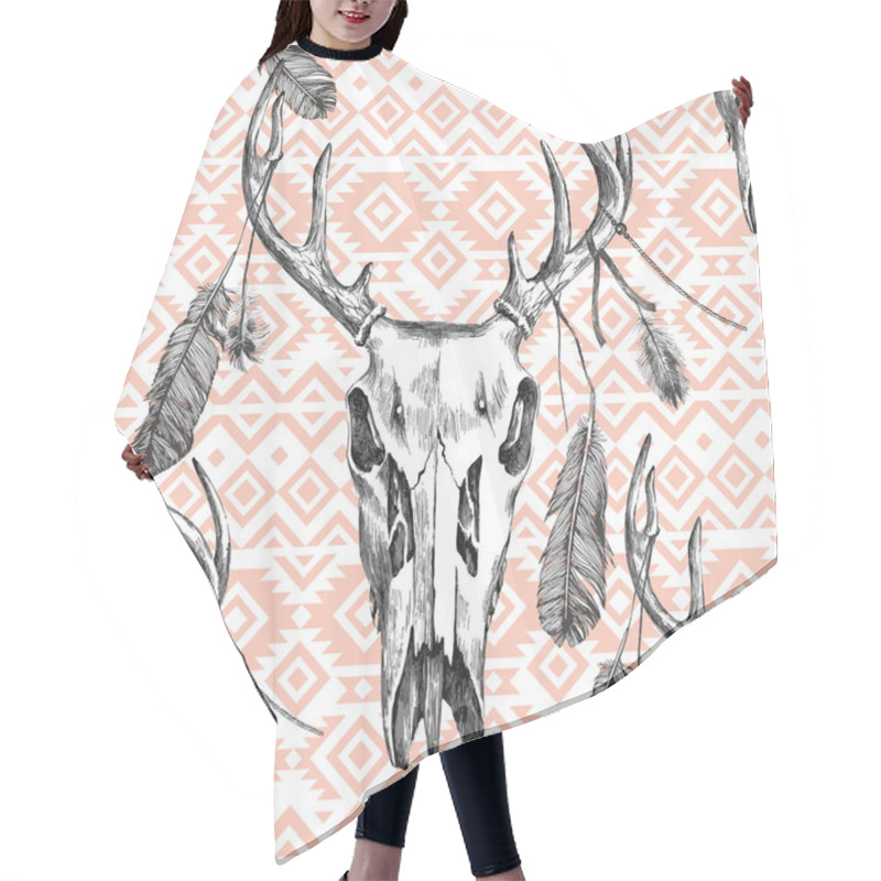 Personality  Seamless Pattern With Deer Scull, Feathers And Tribal Ornaments Hair Cutting Cape