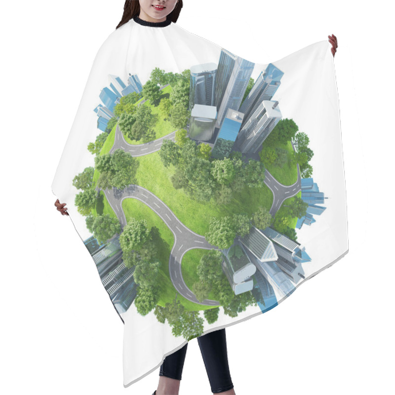 Personality  Conceptual Mini Planet Green Parks Along With Skyscrapers And Roads Hair Cutting Cape